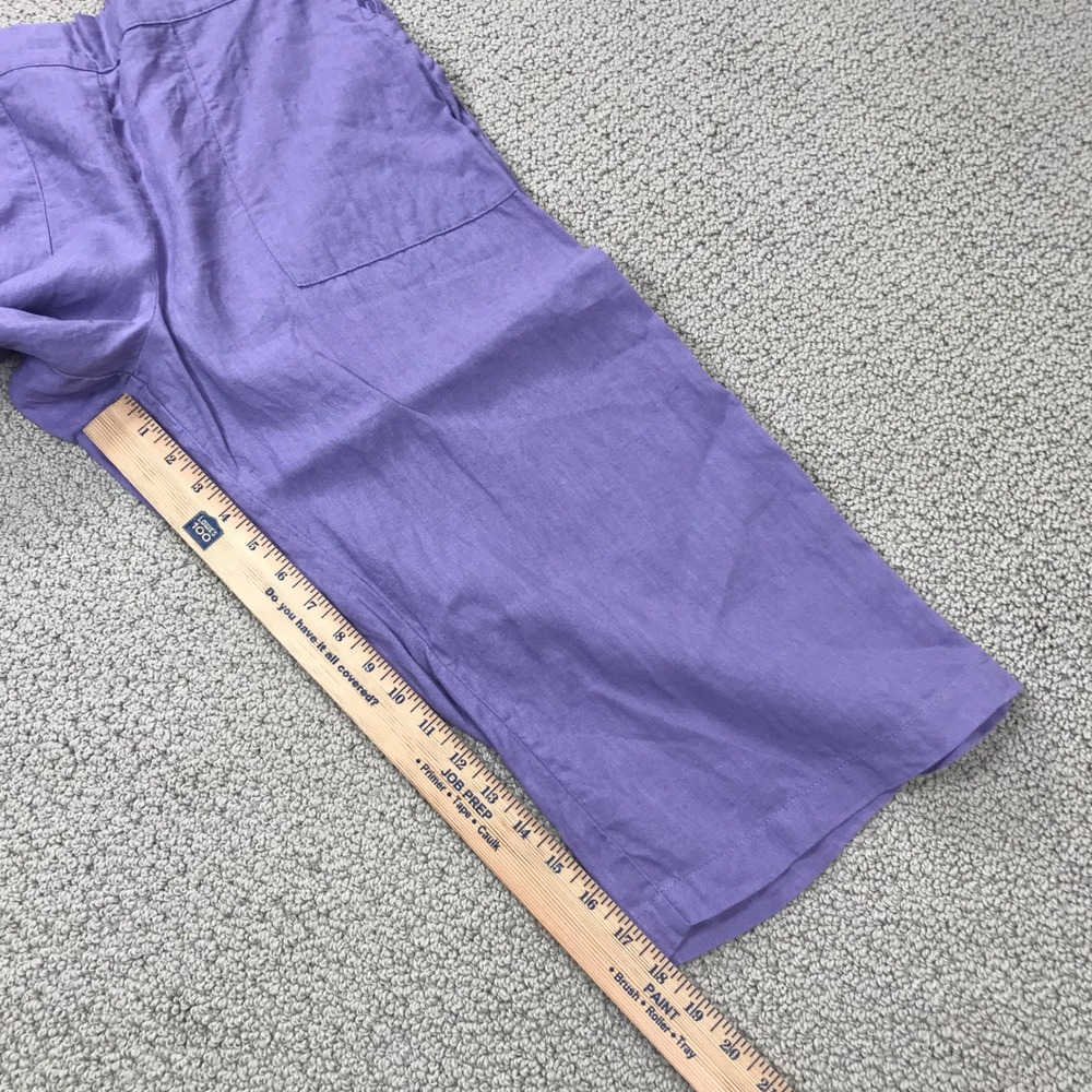Flax Purple 100% Linen Cropped Wide Leg Pants Elastic Waist Boho Womens Petite P - Picture 7 of 7